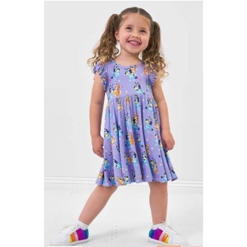 Little Sleepies Bamboo Size 4t Bluey Bingo Twirl Dress Purple Flutter Sleeves